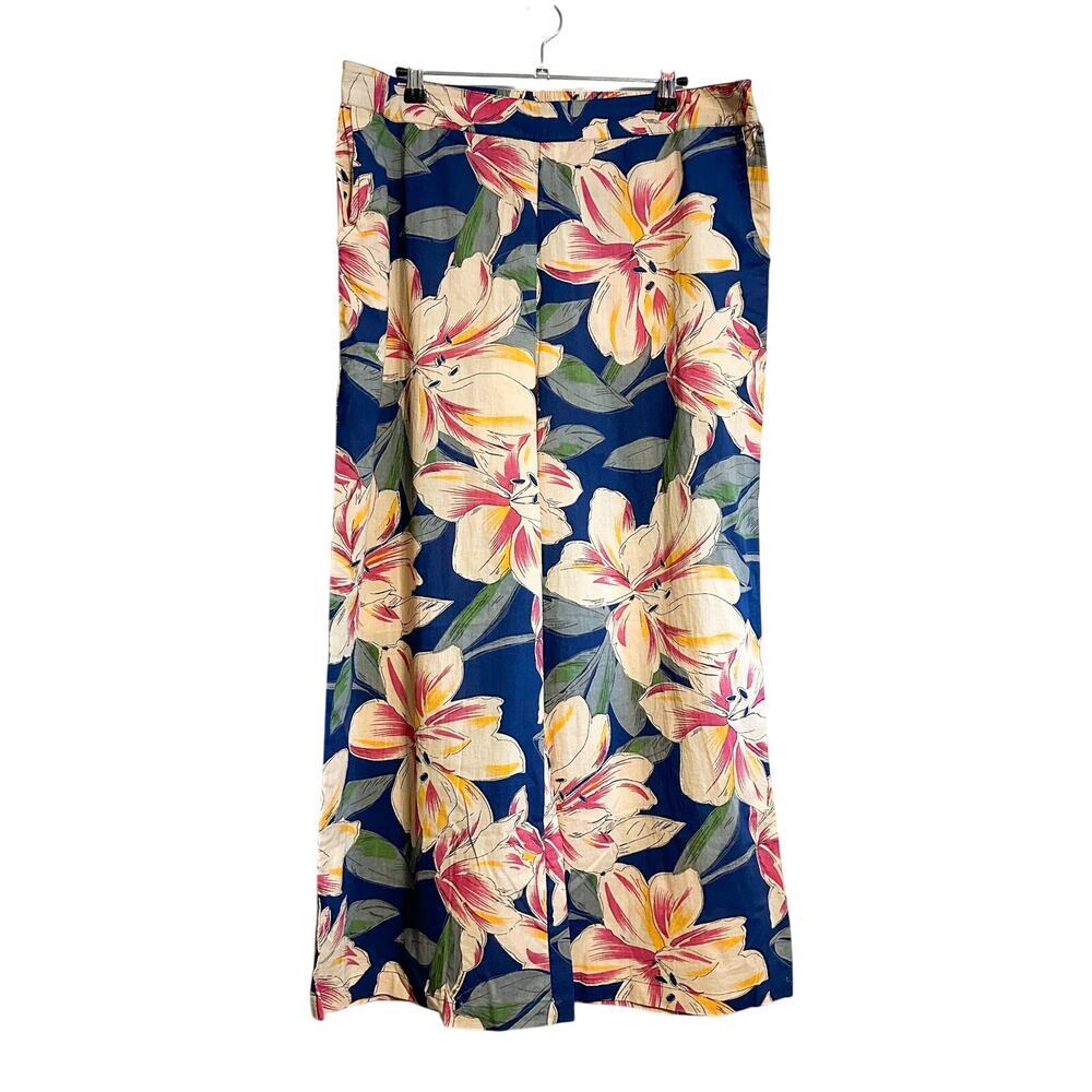 Jisora Large Floral Tropical Pull-On Wide Leg Pants Size XL